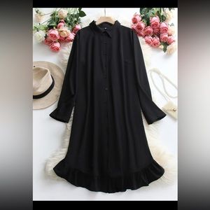 BRAND NEW NEVER WORN Plus Button Front Ruffle Hem Shirt Dress